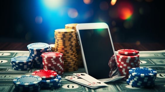 Mobile phone showing tablet plus casino slot game interface in portrait mode